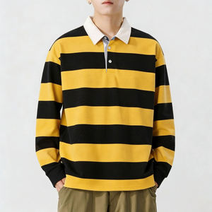 Polo rayé décontracté de haute qualité pour homme, manches longues, color block, style rugby, personnalisable, vente en gros - Product Image 5