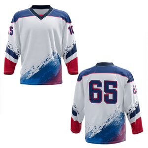 Team Name Number ICE Hockey Printed Jersey Tops V-Neck Long Sleeve 100% Polyester Hockey Jerseys Men - Product Image 4