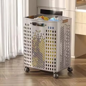 Panier à linge ovale en fil métallique doré de luxe sur roulettes, bac de rangement pour vêtements en métal, conteneur à roulettes - Product Image 6