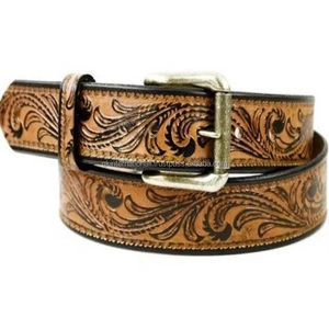 เข็มขัดหนังสไตล์ตะวันตกสำหรับผู้ชายและผู้หญิงพร้อมหัวเข็มขัดทองเหลืองแบบโบราณเครื่องมือสลักลายนูนลายดอกไม้ตามสั่ง - Product Image 3