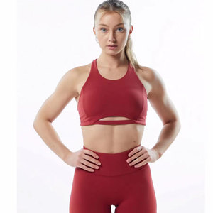 Custom Logo Sexy Light Support Running Vest Active Workout Crop Top Square Neckline Gym <b>Open</b> Back Strappy Sports <b>Bras</b> For Women - Product Image 5