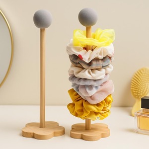Wooden Hair Scrunchie Holder Stand <b>Table</b> Top Organizer Minimalist Style Stackable Display Rack For Hair Accessories From India - Product Image 1