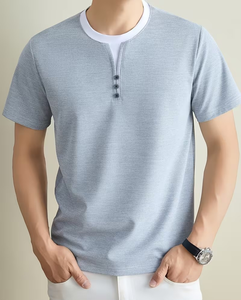 Men's Short Sleeve O Neck Solid Gray 100% Cotton Front Logo Casual T-Shirt Regular Fit Breathable - Product Image 2