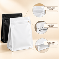 Sachet personnalisé biodégradable à fond plat avec fermeture éclair, scellé sur huit côtés, pour l'emballage de grains de café torréfiés et d'aliments pour animaux de compagnie, vente en gros OEM