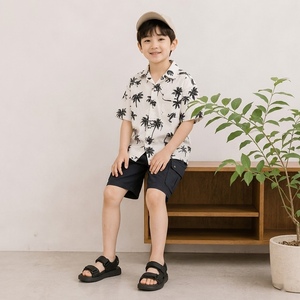 Chemise à manches courtes pour garçons coréens en tissu tissé lin et rayonne, vêtements pour enfants en gros - Product Image 1