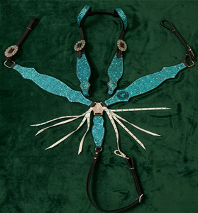 Conjunto de Brida y Pechopetral de Cuero Estilo Western con Diseño de Flecos y Cuentas, Equipo Ecuestre para Montar a Caballo - Product Image 1