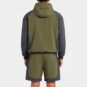 Ensemble court de survêtement streetwear noir en coton 100 %, coupe-vent imprimé écologique deux pièces personnalisé, vente en gros - Product Image 4