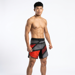 Shorts MMA pour hommes, impression par sublimation, rouge, noir, gris, coupe athlétique, tissu respirant, spandex, polyester, vêtements de sport - Product Image 4