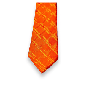 Corbata de jacquard a cuadros naranja y azafrales Benon para hombre |   Corbata de Diseño Premium, Formal, para Negocios, Bodas, Fiestas, con Aspecto de Seda de Lujo - Product Image 2