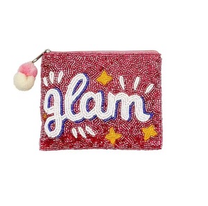 Porte-monnaie en coton perlé Crystal Craft Glam avec pompon et fermeture éclair, mini format, doublure en polyester faite à la main, style bohème pour filles - Product Image 1