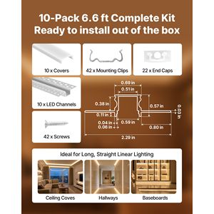 Confezione da 10 Profili LED in Alluminio da 2M (6.6 Ft) con Copertura Opaca, Senza Cornice, da Incasso per Cartongesso, Diffusore per Strisce T5 - Product Image 4