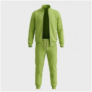 Conjunto Deportivo Verde para Hombre, Manga Larga, Cuello Alto, Cierre de Cremallera Frontal, Color Sólido, Transpirable, Corte Regular, Ropa Casual de Otoño - Product Image 1