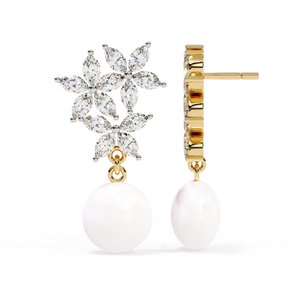 2.39ct <b>Diamond</b> Floral <b>Pearl</b> Cascade <b>Earrings</b> 14K Gold for Certified-HI Color VS-SI Clarity - Product Image 4