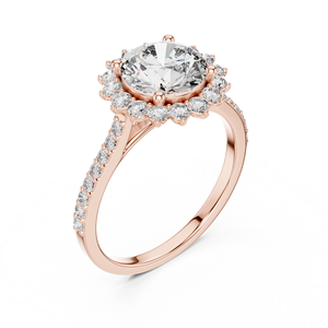 Bague de fiançailles et de mariage FANCY en or rose 18 carats plaqué rhodium, sertie d'un diamant rond de 1,5 carat cultivé en laboratoire et de pierres latérales de 0,5 carat – Idéale pour offrir - Product Image 1