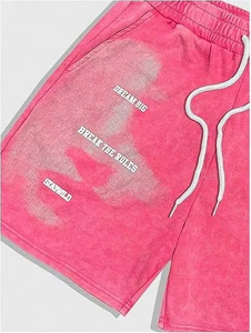 Shorts pour hommes en molleton de coton doux, brodés, délavés à l'acide, écologiques, à séchage rapide, avec cordon de serrage, coupe décontractée, style streetwear, été - Product Image 4