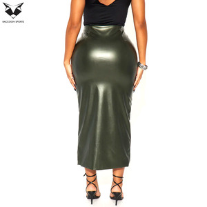 กระโปรงและกางเกงหนัง PU สีเขียว เอวสูง แต่งระบาย ซิปด้านหน้า ผ่าข้าง กระโปรงทรงบอดี้คอน ความยาวปานกลาง เซ็กซี่ แฟชั่นสำหรับผู้หญิง เหมาะสำหรับใส่ไปเที่ยวคลับ - Product Image 2