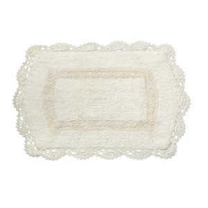Cream Rectangular Cotton <b>Bath</b> Mat With Lace <b>Trim</b> Classic Tufted Design Non-slip Backing Machine Washable - Product Image 4