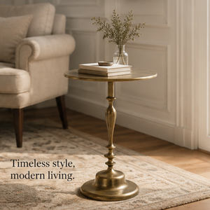 Antique Bronze Metal <b>Round</b> <b>Side</b> <b>Table</b> with Turned Pedestal Base, Decorative Accent End <b>Table</b> for Living Room Bedroom Home,Office - Product Image 3