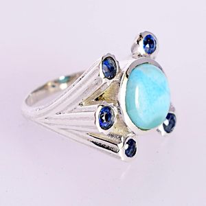 <b>Crown</b> Shape S925 Sterling Silver <b>Ring</b> With Blue Larimar & Kyanite Bezel Set Bohemia Style Gemstone <b>Ring</b> For Women Everyday Wear - Product Image 1