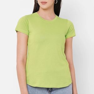 Camiseta de Manga Corta para Mujer, Cuello Redondo, Color Verde Lima, Corte Regular, Informal, Color Sólido, 100% Algodón Jersey, para Primavera/Verano - Product Image 3