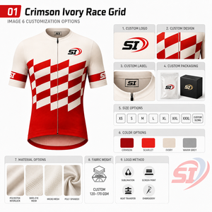 Maillot de cyclisme pour hommes SI, manches courtes, rouge et blanc à carreaux, vêtements de sport respirants en polyester - Product Image 4