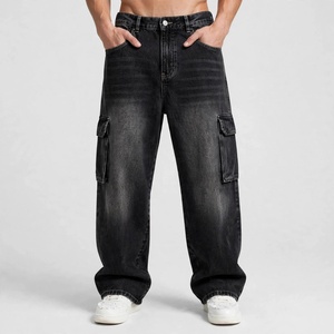 Jeans Cargo de Mezclilla para Hombre, Cintura Media, Corte Regular, Lavado a la Piedra, Desgastado, Tejido de Algodón, Estilo Urbano, para Primavera y Otoño - Product Image 1