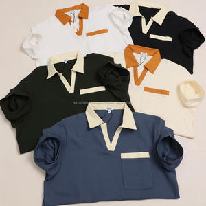 Prenda de punto tipo gofre de algodón y elastano, de manga corta, estilo clásico, ecológica, estilo 'Old Money' de los 80, corte holgado, teñida, a rayas, para golf. - Product Image 4