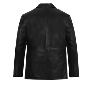 <b>Leather</b> Cult <b>Men's</b> Black <b>Leather</b> <b>Blazer</b> Single Breasted Smart Casual Jacket - Product Image 2