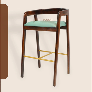 100% Solid Wooden With Leather Upholstery Cushion Modern Mid-Century Style Bar <b>Stool</b> Tapered Legs Stability Home Bar High Chairs - Product Image 2