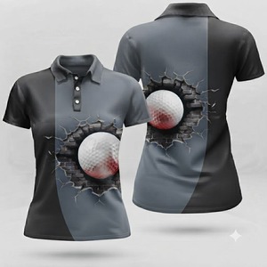Camiseta Deportiva de Golf Cómoda en Gris y Azul Marino, Personalizable, para Mujer, de Manga Corta, Ropa Deportiva de Alto Rendimiento - Product Image 5