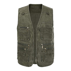 Gilet en jean pour homme, couleur unie, décontracté, en mélange de coton lavé, longueur normale, sans col, pour l'automne - Product Image 1