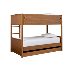Modern Solid Teak <b>Wood</b> <b>Bunk</b> <b>Bed</b> With Trundle <b>Bed</b> Wooden Triple Sleeper <b>Bed</b> Frame Bedroom Furniture - Product Image 3