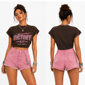 Conjunto de camiseta y pantalones cortos oversize para mujer, 2 piezas, atuendo de verano, informal, holgado, de algodón, con bolsillos, camiseta a juego, top de manga corta - Product Image 4