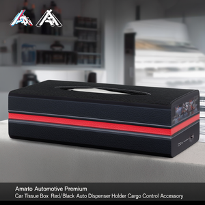 Amato Automotive Premium Car Tissue Box Red/Black Auto Dispenser <b>Holder</b> Cargo <b>Control</b> Accessory - Product Image 3
