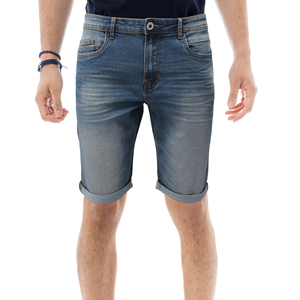 Shorts en jean slim bleu pour homme, taille moyenne, qualité export, ourlet retroussé, décontracté, cinq poches, streetwear, mode estivale - Product Image 1