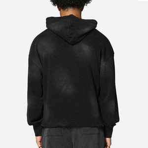 Haut de gamme : Sweat à capuche homme délavé à l'acide, coupe ajustée, style streetwear très tendance, gris clair - Product Image 3