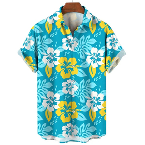 Chemise à manches courtes à imprimé floral hawaïen pour homme, vêtements de vacances d'été, tissu popeline respirant - Product Image 5