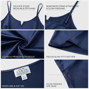 Elegante Vestido Mini sin Tirantes de Satén Azul Marino, Corte Holgado y Suave, Ropa de Estar para Mujer, Estilo Primavera, 100% Seda Ecológica Térmica - Product Image 5