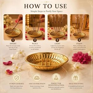 Golden Brass Incense Holder With <b>Stick</b> Incense For Religious Use Indian <b>Scented</b> All Season Aromatherapy - Product Image 2