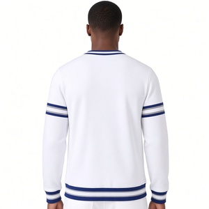 PBS <b>White</b> Crest Chenille Crewneck <b>Sweatshirt</b> with Kangaroo Pocket Striped Ribbed Trim Long Sleeve Fleece Casual Pullover Top - Product Image 2