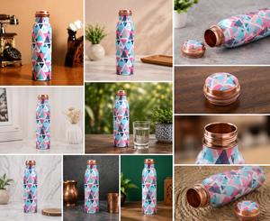 Bouteille d'eau en cuivre à motif géométrique moderne avec couvercle, gourde de voyage portable - Product Image 6