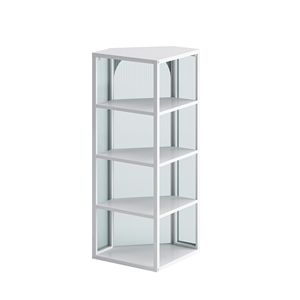 Armadio a parete con angolo di stoccaggio a quattro livelli bianco con porta in vetro per camera da letto soggiorno bagno o cucina - Product Image 5