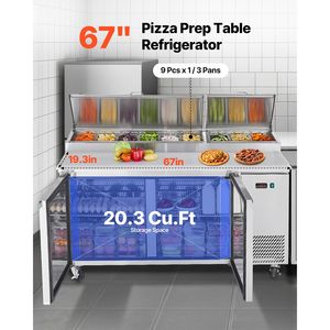 Frigorifero Commerciale da 67 Pollici con Piano di Lavoro Ultra Largo da 20 Pollici per Preparazione Pizza, Tavolo da Lavoro Singolo per Preparazione Alimenti da 20,3 Cu.Ft. - Product Image 2