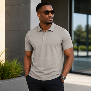 Polo en coton gris sans couture à manches courtes pour hommes grandes tailles, avec logo personnalisé, couleur unie, décontracté, respirant, coupe classique - Product Image 3