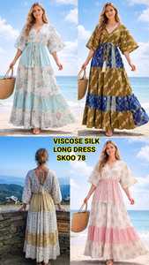 Vestido largo de viscosa de seda suave de alta calidad, elegante, de color sólido, corte en A, vestido largo para mujer, diseño de diseñador de moda, vestidos de primavera para damas. - Product Image 2