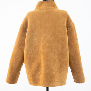 Women's Shearling Fleece <b>Jacket</b> With Fur Trim Double Breasted Button Closure Winter Warm Coat Solid Color <b>Suede</b> Outerwear - Product Image 5