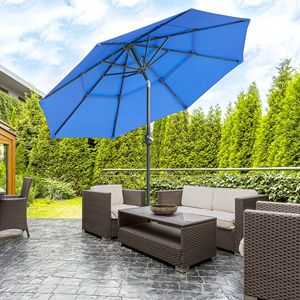 Ombrellone da Patio a 3 Livelli con Raggio di 2,7 m, Manovella e Pulsante di Inclinazione, Blu Scuro, per Terrazza e Giardino - Product Image 2