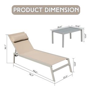 Set di 3 Chaise Longue Regolabili in Alluminio per Patio, Reclinabili per Esterni Resistenti alle Intemperie con Tavolino Laterale per Bordo Piscina o Prendisole - Product Image 6