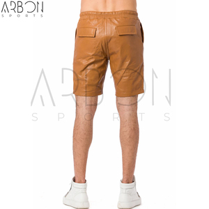 Shorts en cuir pour hommes, style urbain, marron beige, design et tailles personnalisés, fournisseur en gros, qualité supérieure, style le plus récent - Product Image 4