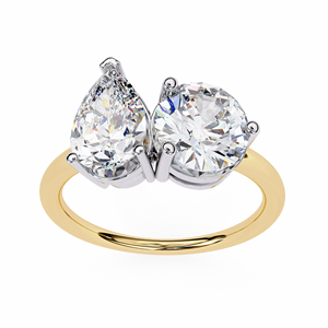 Anillos Toi et Moi con Diamante Cultivado en Laboratorio de 2 CT en Forma de Pera y 1.5 CT de Corte Redondo, Anillo de Oro Sólido de 14K para Compromiso, Boda o Aniversario - Product Image 1